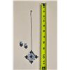 Image 1 : Black & Clear Vintage Rhinestone Pendant Necklace with Matching Earrings