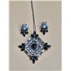 Image 3 : Black & Clear Vintage Rhinestone Pendant Necklace with Matching Earrings