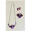 Image 1 : Vintage Purple & Ruby Red Rhinestone Statement Necklace, Brooch & Earring Set