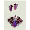 Image 5 : Vintage Purple & Ruby Red Rhinestone Statement Necklace, Brooch & Earring Set