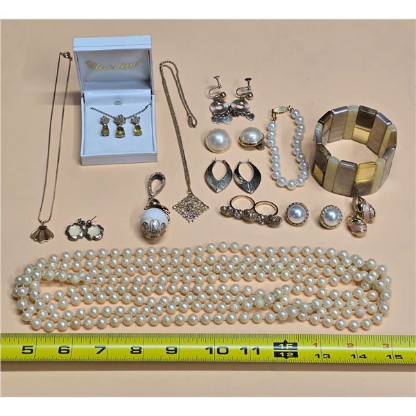 Faux Pearl & Gold-Tone Costume Jewelry Lot