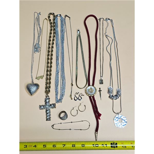 Assorted Silver & Gold-Tone Necklaces, Cross Pendant & Bolo Tie
