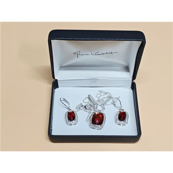Vintage Silver-Tone & Red Rhinestone Jewelry Set