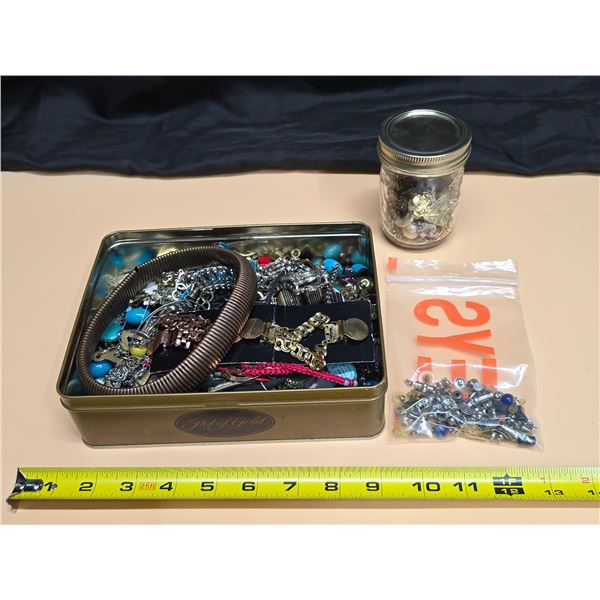 Lot of Misc. Jewelry Parts & Pieces (inc. Jar of Single Earrings, Earring Backs, Broken Pieces, Bead