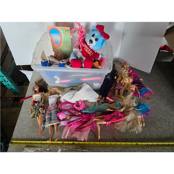 Tub full of children's toys- barbie dolls