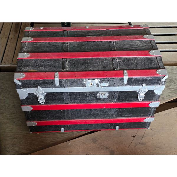 Red and black storage chest with pillows- 36" by 23" by 25"H