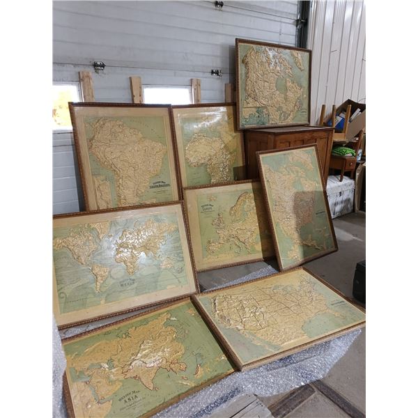 Antique oak mapping case complete with 8 maps- dated 1907- maps are 34" by 48" - see desc.