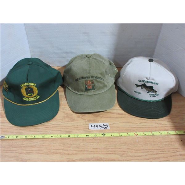 (1) NOS Sask Wildlife Federation Cap Unused, Bow Hunter Cap, and Firearm Ed Cap Unused