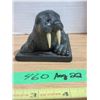 Image 2 : SoapStone Walrus With Tusks 5'' Long Stamped Wolf