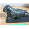 Image 3 : SoapStone Walrus With Tusks 5'' Long Stamped Wolf