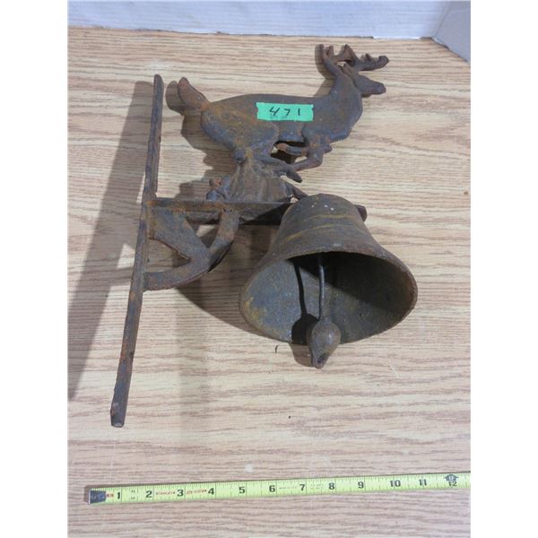Vintage Cast Iron Dinner Bell with Bracket Hanger Deer 8'' By 16'' Tall Original Noise Maker