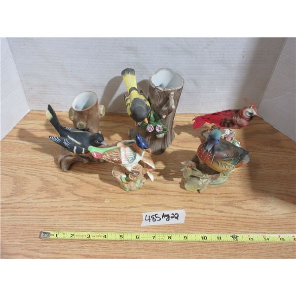 (5) Bird Figures Vintage (1) with Feathers