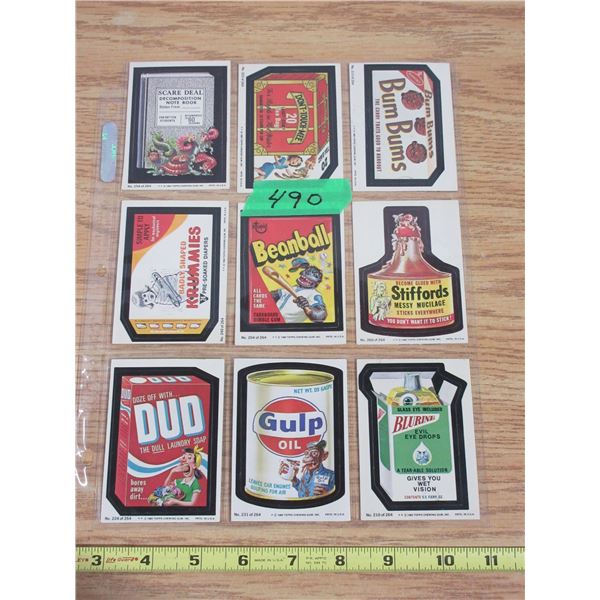(9) 1980 Topp Wacky Pack Chewing Gum Sticker Cards