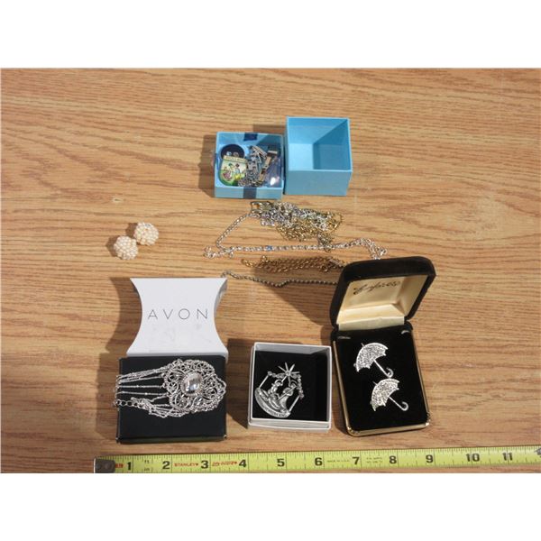 Pearl Earring and Pins, and Filigree Bold Bracelet Umbrella, and Misc