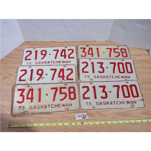 (3) Pairs 1975 License Plates Sask
