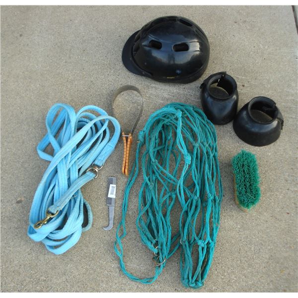 Horse Related Items  Cotton Lunge Line  Hay Net Etc.  Helmet Is Used So Selling In As-Is Condition