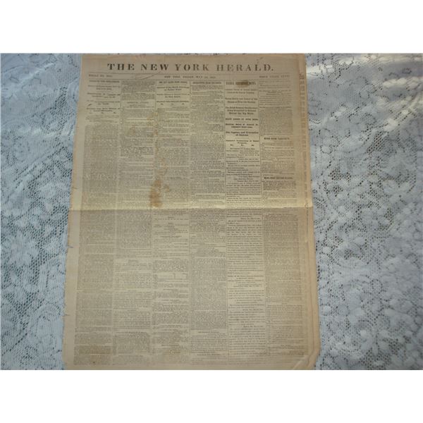New York Herald Newspaper Friday May 22 1863. Good Condition For Age Foxing As Shown Civil War A