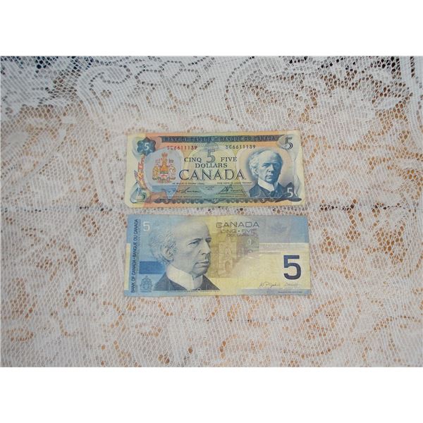 Pair Circulated $5.00 Bills