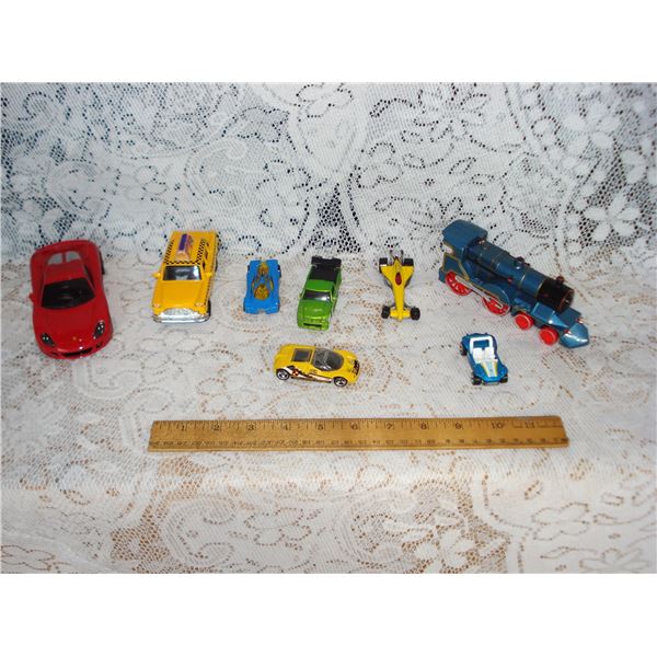Assorted Cars  Hotwheels Etc  Plus Train  Red Car Is Plastic