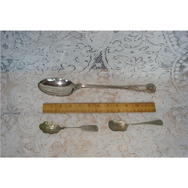 ExtraExtra Long Serving Spoon  Italy    Pair Antique Sugar Spoons  Scalloped Edge c Late 1800;s   Fa