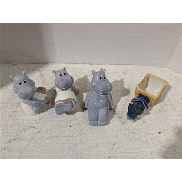 Porcelain/Ceramic Ornaments, hippos withox and cart