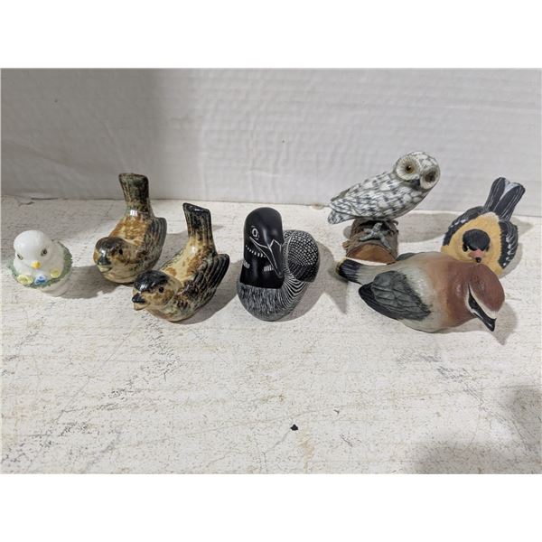 Miniature bird ornaments, mixed media