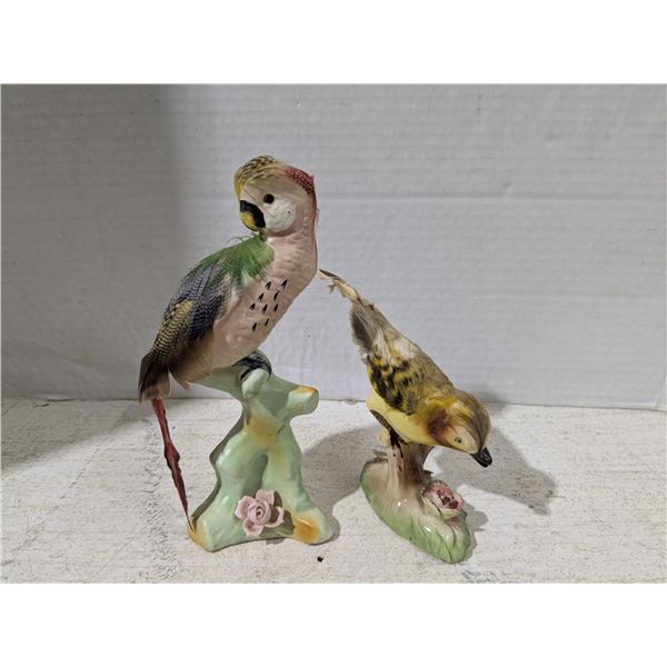 Porcelain/Ceramic Ornaments, birds with real feathers