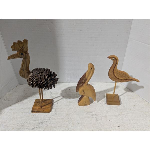 3x 7-10" tall bird carvings