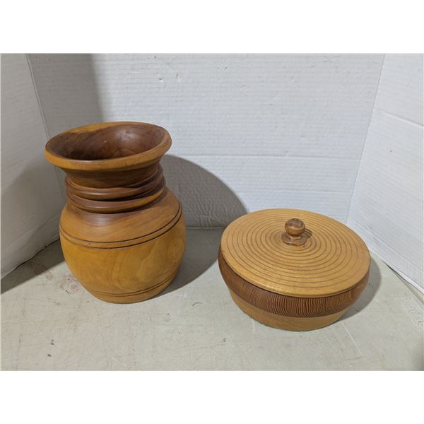 Lathe turned wood vase and candy dish