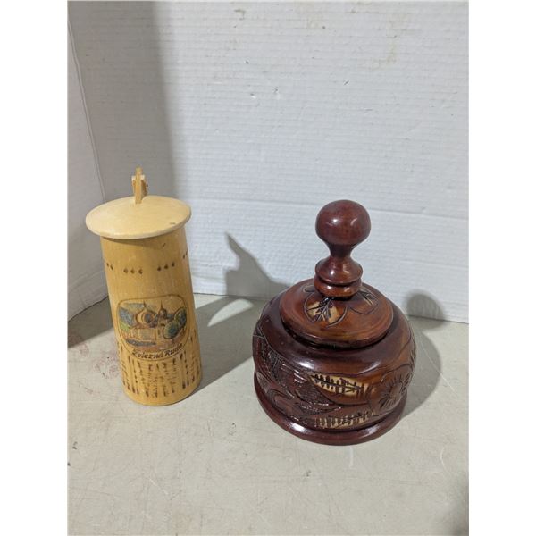 Lathe turned wood cup and dish