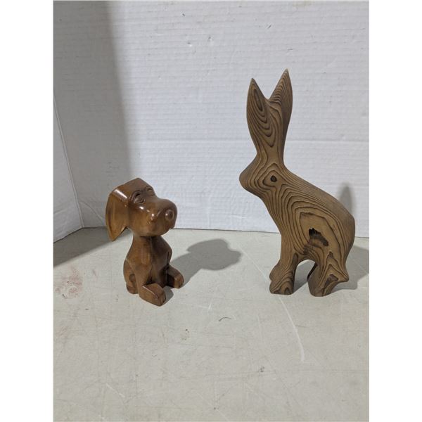 Wood Carvings, rabbit and dog