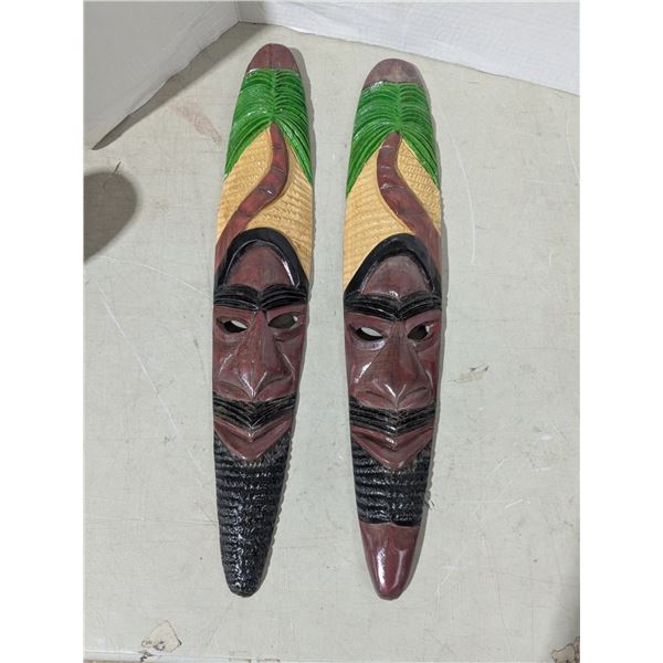 Wood Carvings, 2 tribal mask wall hangings
