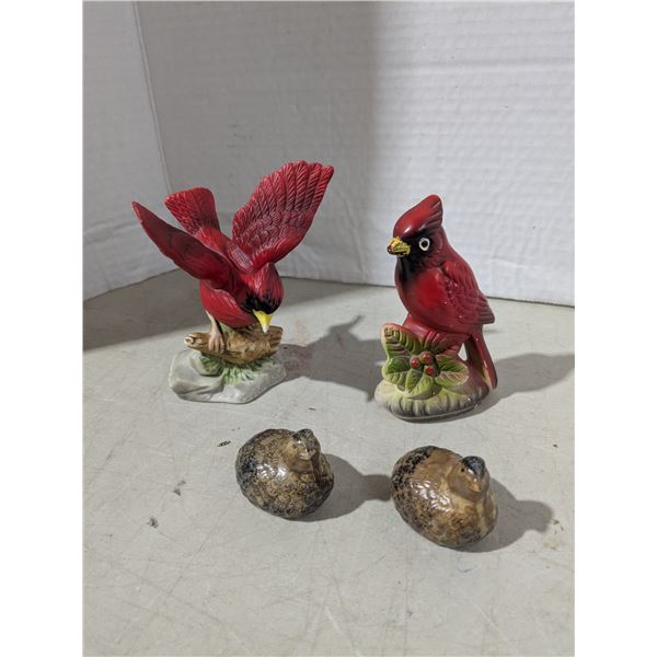Porcelain/Ceramic ornaments, cardinals and grouse