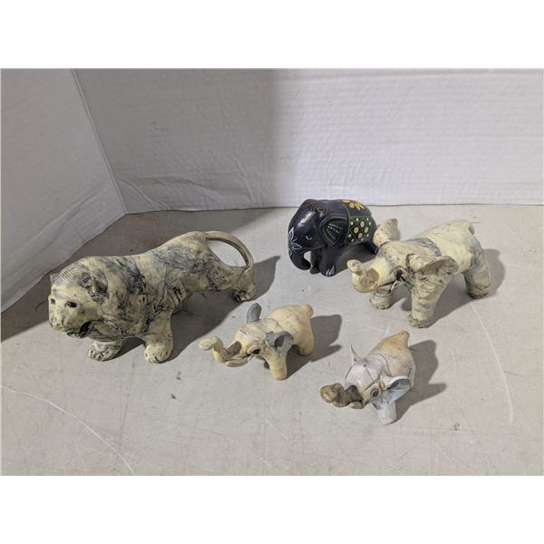 Sculpted elephants and lion