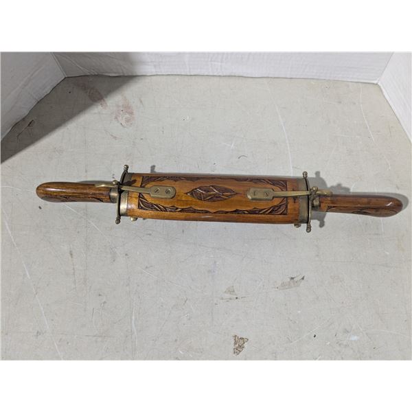 Meat fork and Knife, carved wood tabletop holder, made in India