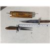 Image 4 : Meat fork and Knife, carved wood tabletop holder, made in India