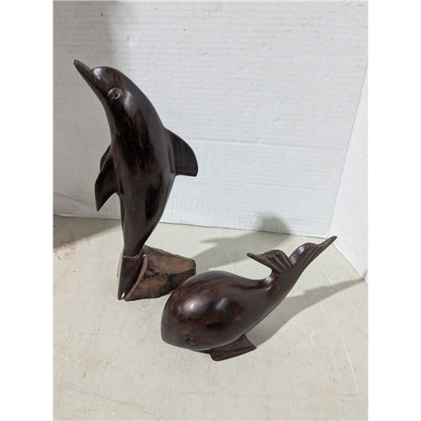 Carved wood décor, dolphin and whale
