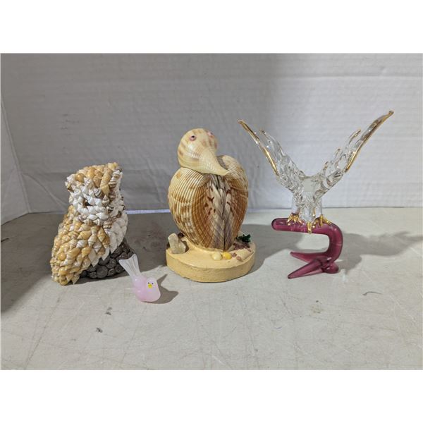 Glass and seashell bird figurines