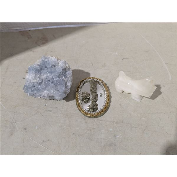 Crystals with carved stone dog