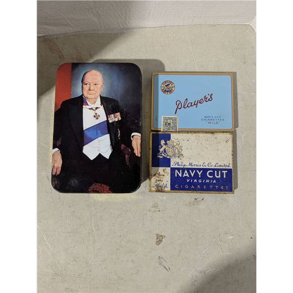 Vintage Churchill tin with two cigarette tins
