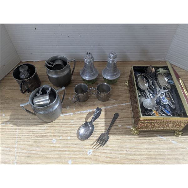 Pewter mini dishes with silver/plated spoons