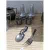 Image 4 : Pewter mini dishes with silver/plated spoons