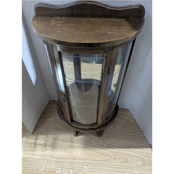 Mini curved glass china cabinet, 13x6.5x23"