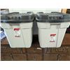 Image 1 : 2 rubbermaid roughneck totes with lids, tan and black