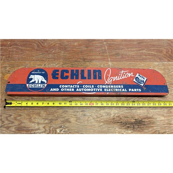 Vintage 1940s–1950s Echlin Ignition metal display header sign, featuring the classic polar 