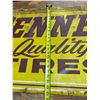 Image 3 : Penner Quality Tires" rectangular metal/tin advertising sign featuring yellow and maroon graphics wi