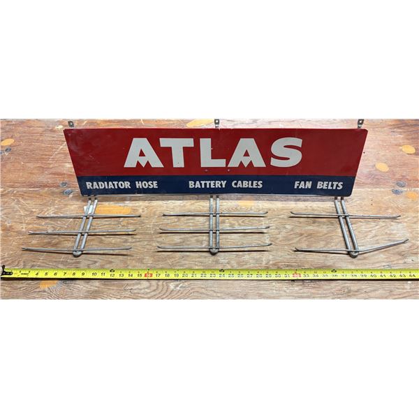 Vintage Atlas Fan Belt and Radiator Hose Display Rack.