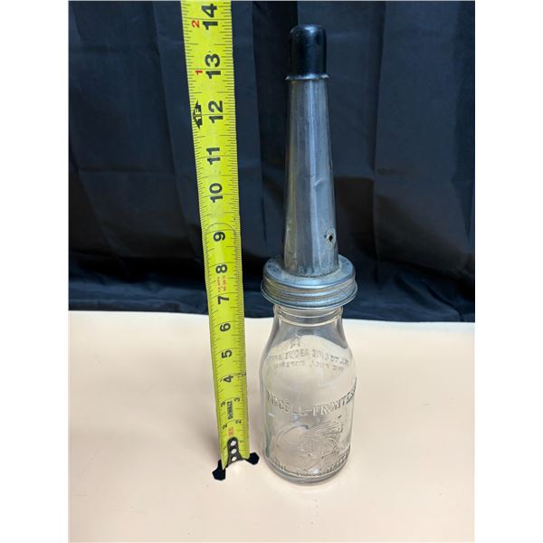 Vintage clear glass 1 Imperial Quart motor oil dispenser bottle.