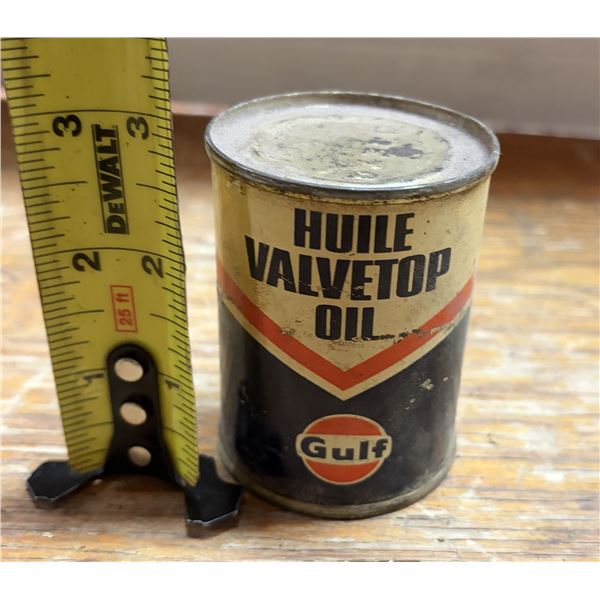 Vintage 1940s–1950s Gulf Valvetop Oil Metal Tin. (Full)
