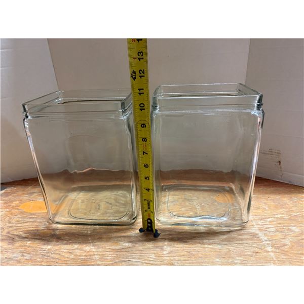Antique industrial wet-cell battery jars.